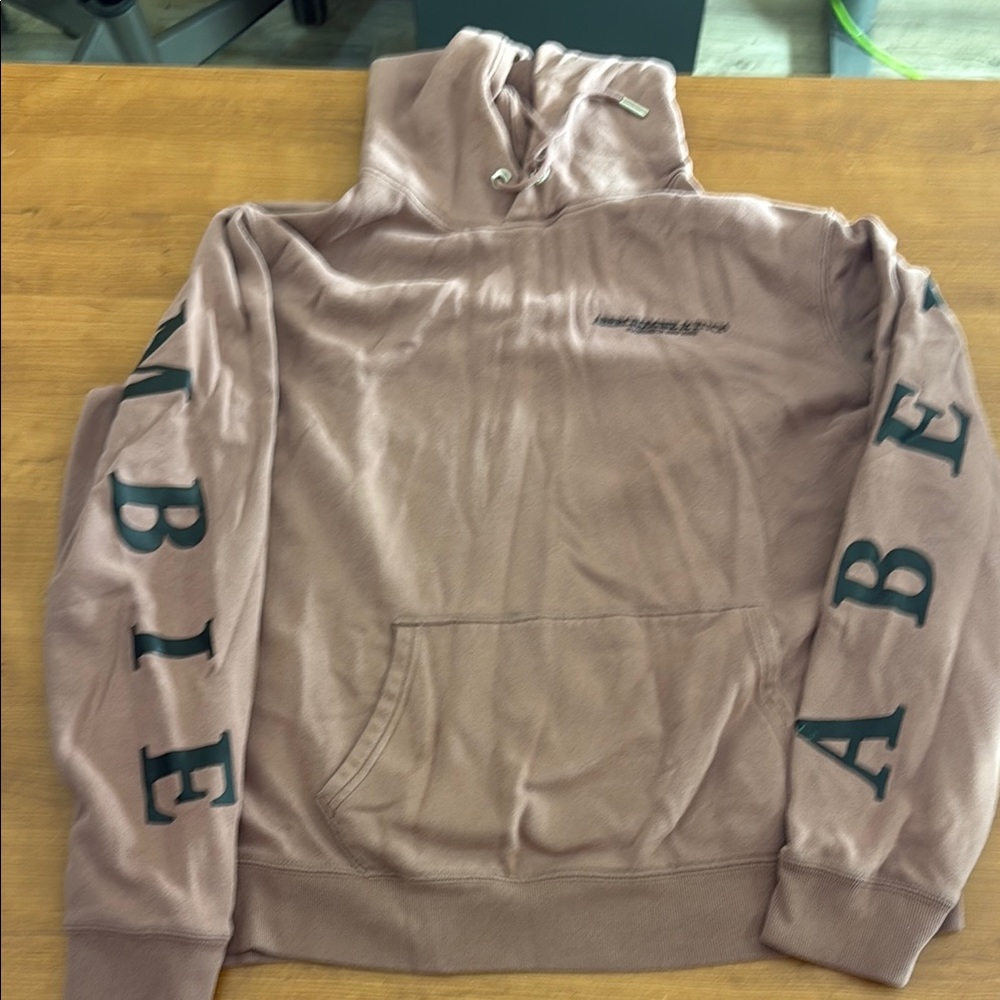 Abercrombie & Fitch Men's Tan Hoodie with Black Lettering